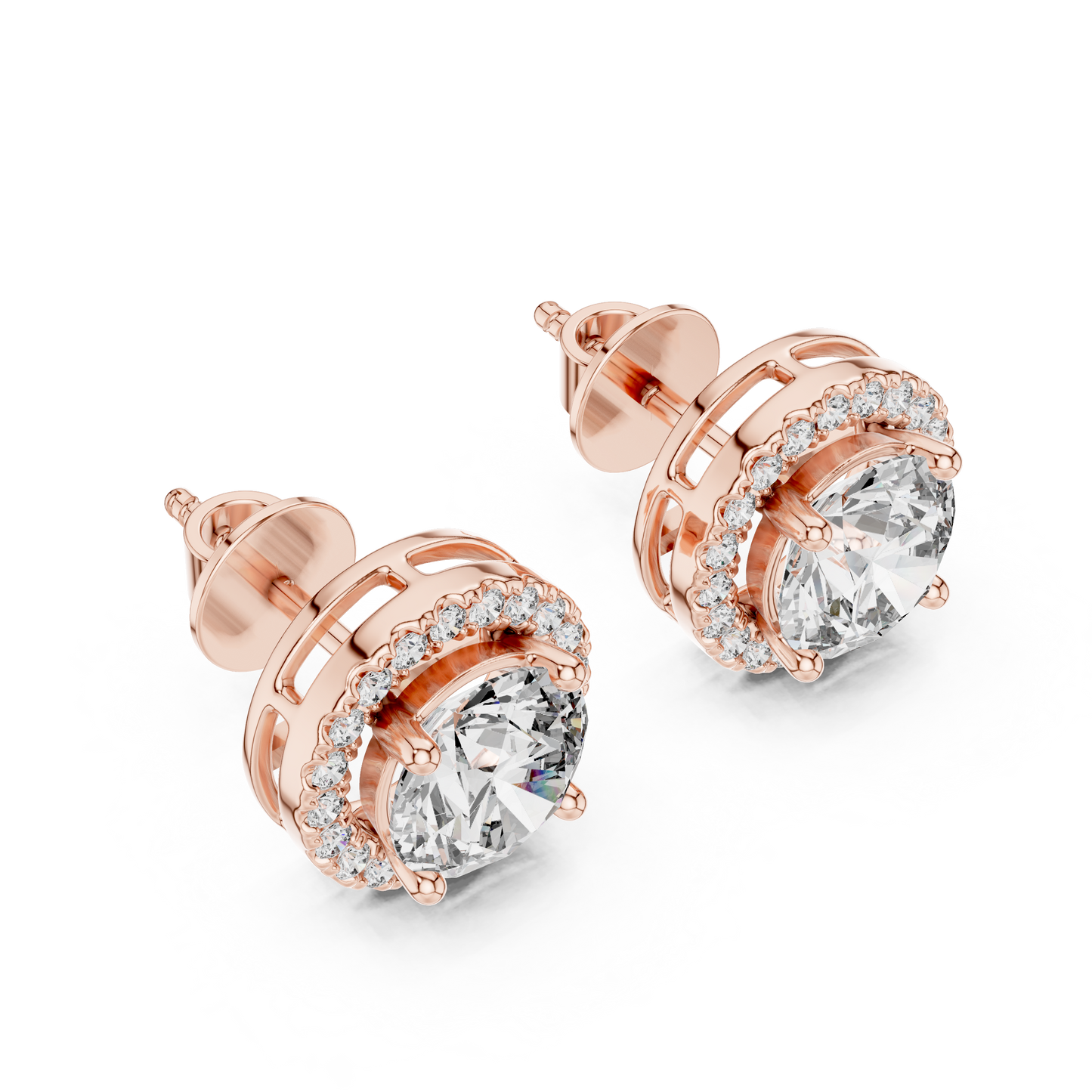 Pendientes de Botón Solitario con Halo 2.90ctw en Córdoba, España | Diamante Creado en Laboratorio Color D, Claridad VS | Oro 10K/18K, Plata y Platino