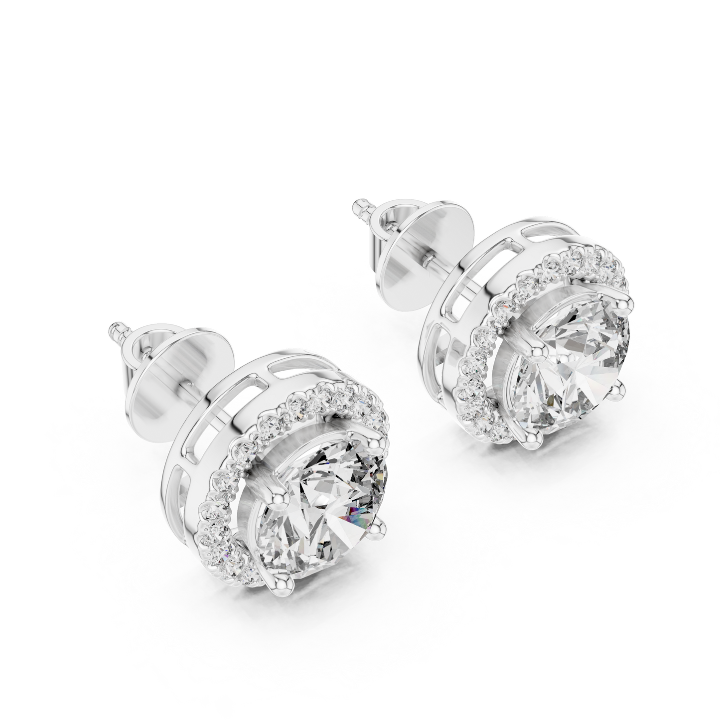 Pendientes de Botón Solitario con Halo 2.90ctw en Córdoba, España | Diamante Creado en Laboratorio Color D, Claridad VS | Oro 10K/18K, Plata y Platino