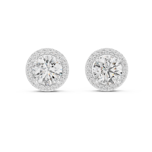 Pendientes de Botón Solitario con Halo 2.90ctw en Córdoba, España| Diamante Creado en Laboratorio Color D, Claridad VS | Oro 10K/18K, Plata y Platino (Copy)