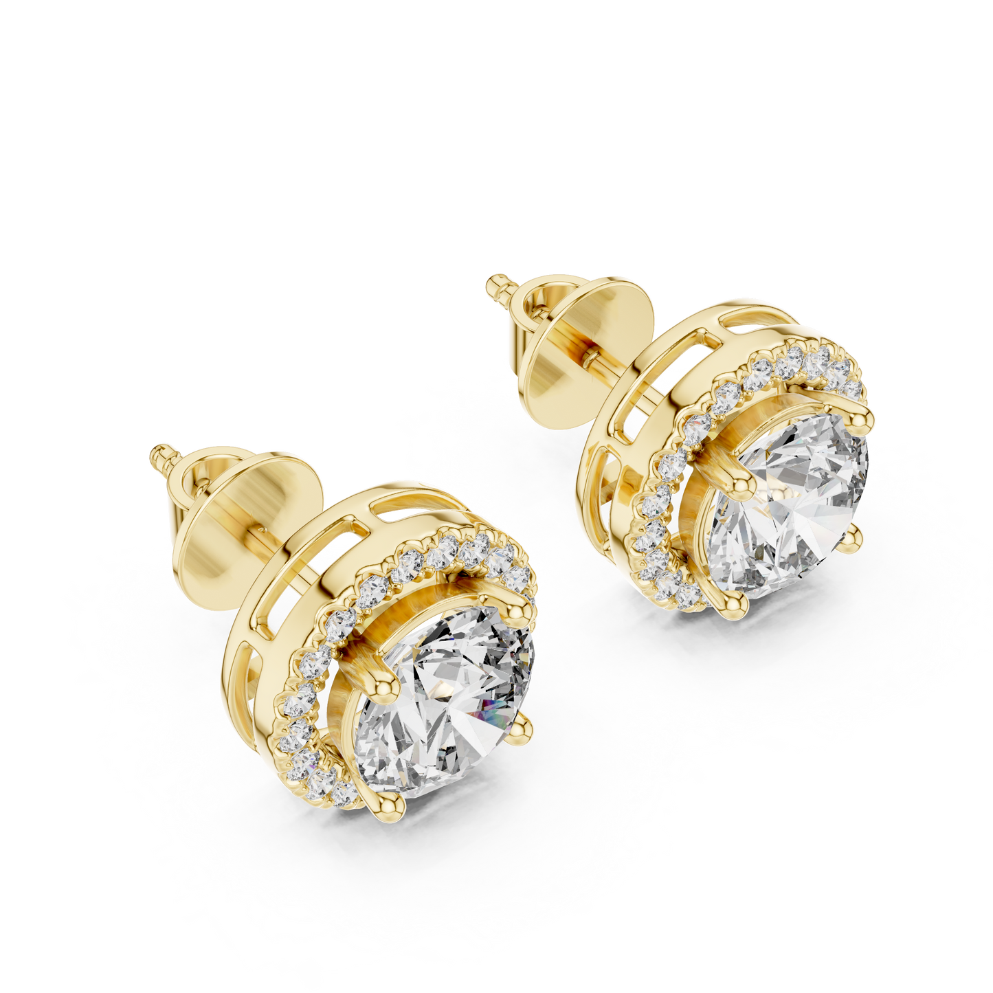 Pendientes de Botón Solitario con Halo 2.90ctw en Córdoba, España | Diamante Creado en Laboratorio Color D, Claridad VS | Oro 10K/18K, Plata y Platino