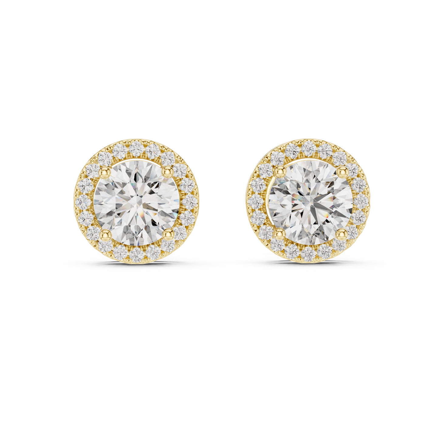 Pendientes de Botón Solitario con Halo 2.90ctw en Córdoba, España | Diamante Creado en Laboratorio Color D, Claridad VS | Oro 10K/18K, Plata y Platino