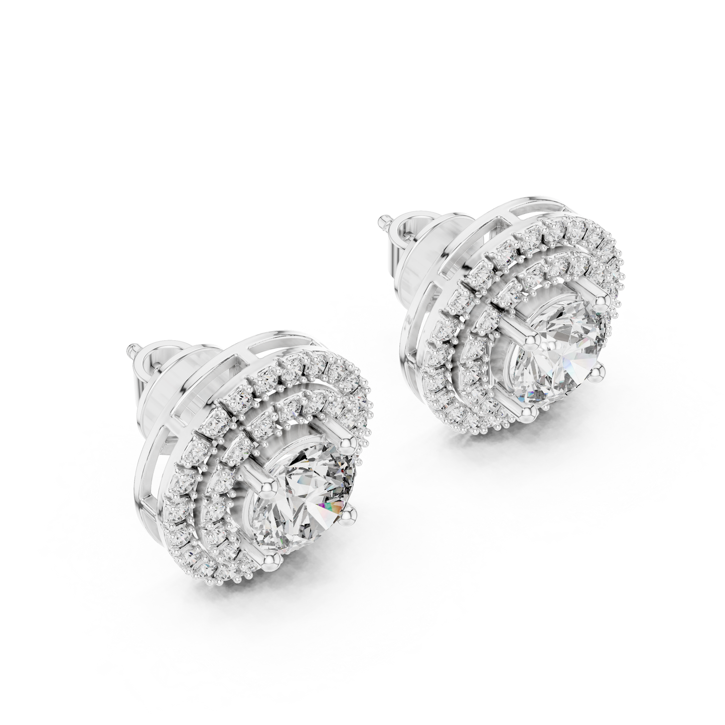 Pendientes de Botón Solitario con Doble Halo 3.42ctw en Córdoba, España | Diamante Creado en Laboratorio Color D, Claridad VS | Oro 10K/18K, Plata y Platino