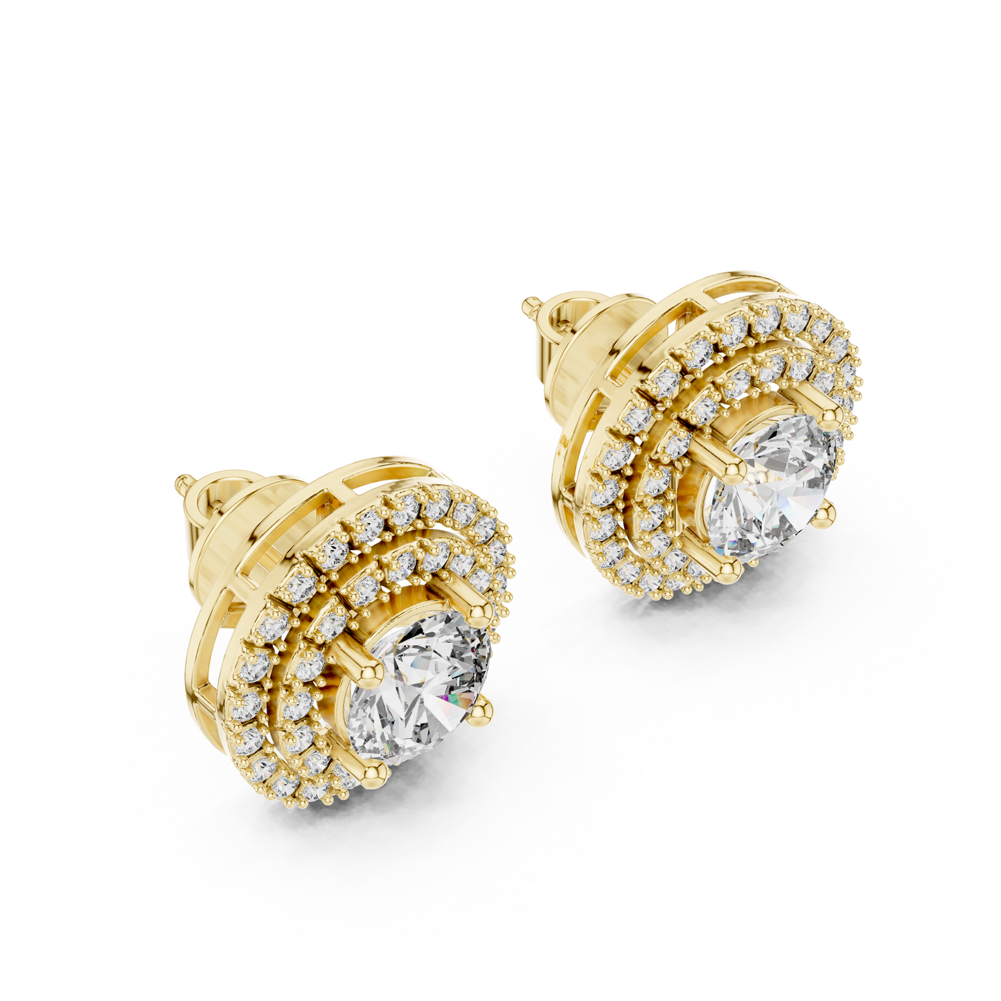 Pendientes de Botón Solitario con Doble Halo 3.42ctw en Córdoba, España | Diamante Creado en Laboratorio Color D, Claridad VS | Oro 10K/18K, Plata y Platino