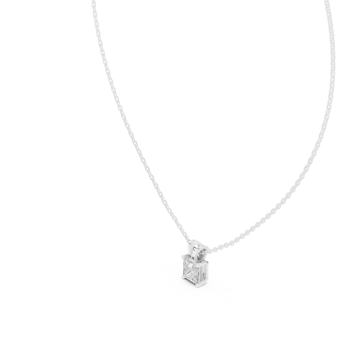 Colgante Solitario de Diamante Corte Princesa 1.04ct en Córdoba, España | Engaste Clásico de Cuatro Garras tipo Cesta | Diamante Creado en Laboratorio Color D Claridad VS | Oro 10K/18K, Plata y Platino (Disponible en Cadenas de 40cm, 45cm y 50cm)