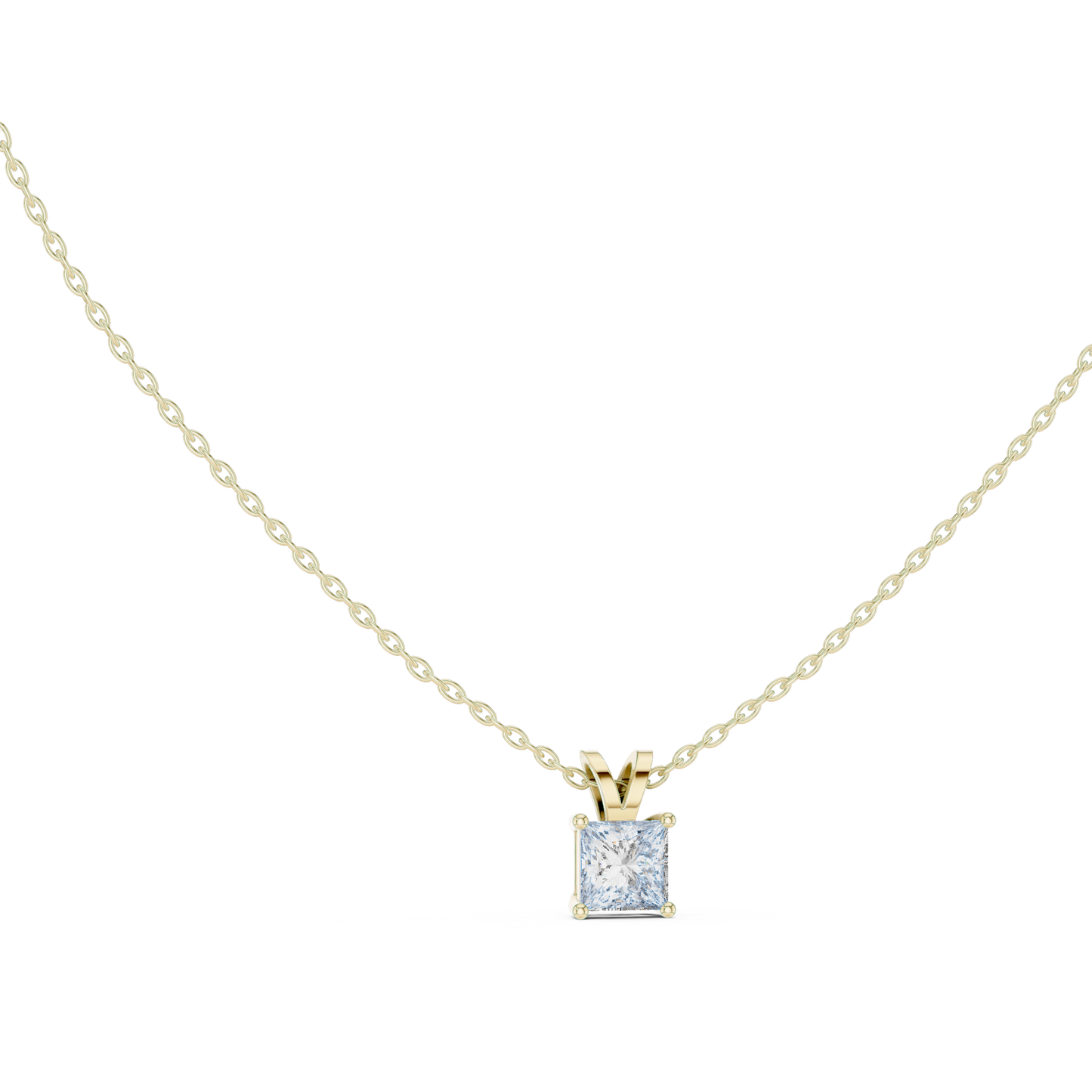 Colgante Solitario de Diamante Corte Princesa 1.04ct en Córdoba, España | Engaste Clásico de Cuatro Garras tipo Cesta | Diamante Creado en Laboratorio Color D Claridad VS | Oro 10K/18K, Plata y Platino (Disponible en Cadenas de 40cm, 45cm y 50cm)