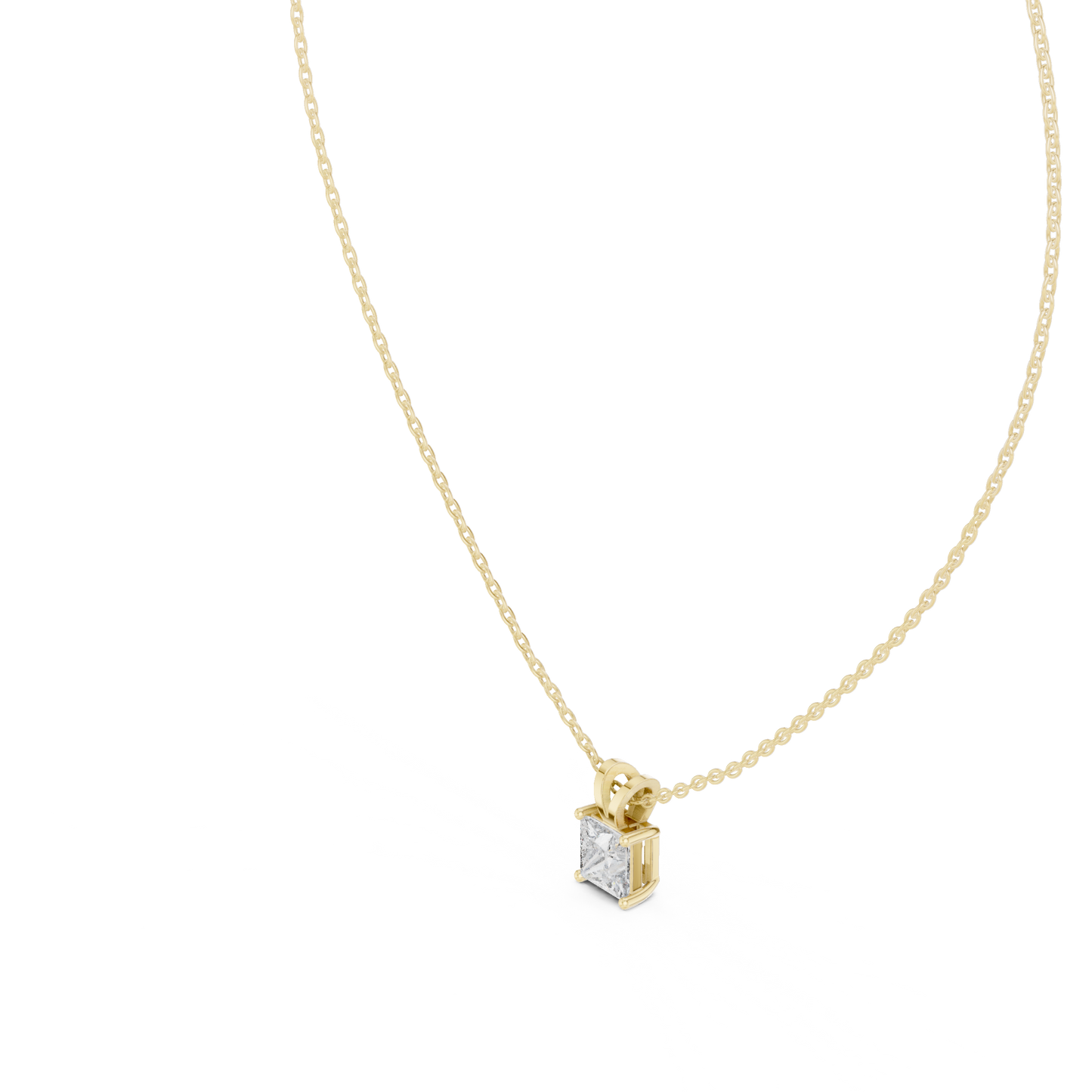 Colgante Solitario de Diamante Corte Princesa 1.04ct en Córdoba, España | Engaste Clásico de Cuatro Garras tipo Cesta | Diamante Creado en Laboratorio Color D Claridad VS | Oro 10K/18K, Plata y Platino (Disponible en Cadenas de 40cm, 45cm y 50cm)