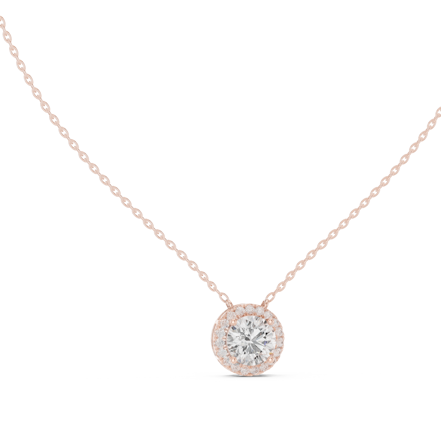 Colgante Halo de Diamantes Redondos Brillantes 2.38ctw en Córdoba, España| Solitario Central de 8.20mm | Diamante Creado en Laboratorio Color D Claridad VS | Oro 10K/18K, Plata y Platino (Disponible en Cadenas de 40cm, 45cm y 50cm)