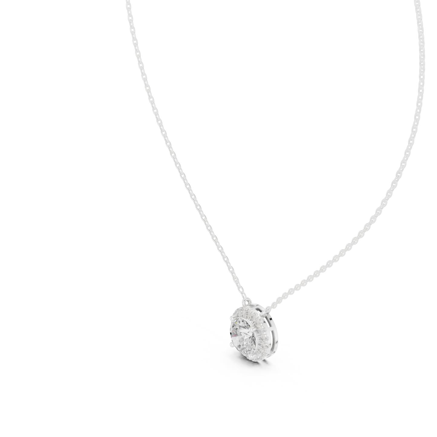 Colgante Halo de Diamantes Redondos Brillantes 2.38ctw en Córdoba, España| Solitario Central de 8.20mm | Diamante Creado en Laboratorio Color D Claridad VS | Oro 10K/18K, Plata y Platino (Disponible en Cadenas de 40cm, 45cm y 50cm)