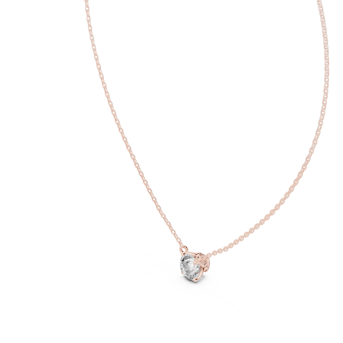 Colgante Solitario de Diamante Redondo Brillante 1.00ct en Córdoba, España| Elegante Cesta Loto de Cuatro Garras | Diamante Creado en Laboratorio Color D Claridad VS | Oro 10K/18K, Plata y Platino (Disponible en Cadenas de 40cm, 45cm y 50cm)