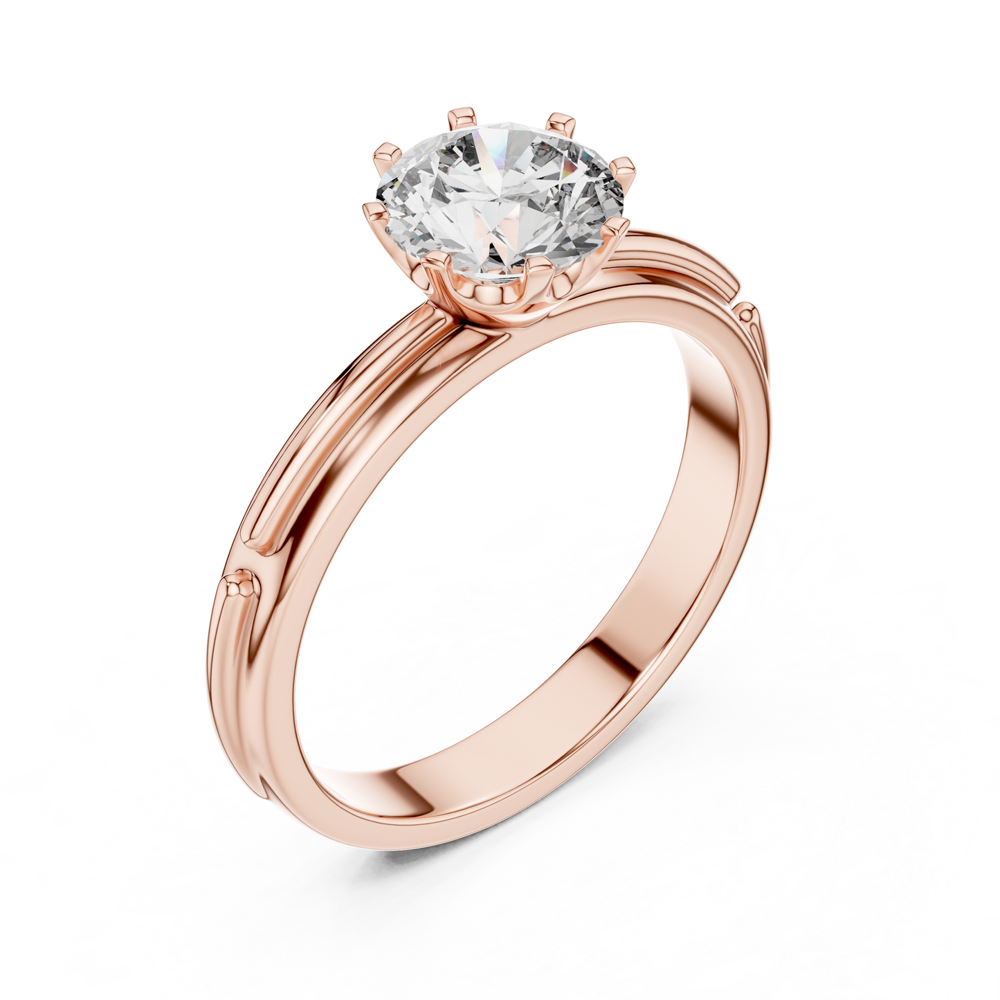 Anillo Solitario Redondo 1.00ctw con Banda Catedral Esculpida en Córdoba, España | Diamante Creado en Laboratorio en Oro 10K/18K, Plata y Platino (Tallas 8-20 Disponibles)