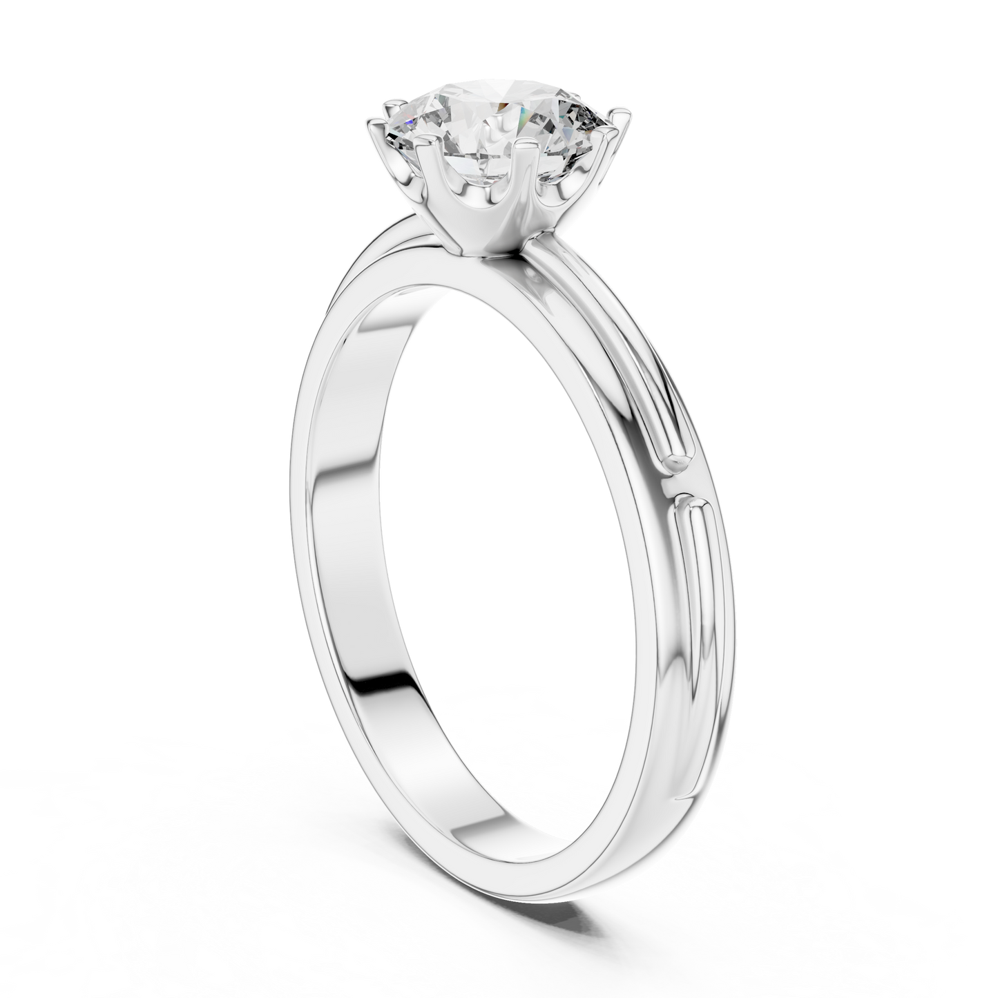 Anillo Solitario Redondo 1.00ctw con Banda Catedral Esculpida en Córdoba, España | Diamante Creado en Laboratorio en Oro 10K/18K, Plata y Platino (Tallas 8-20 Disponibles)