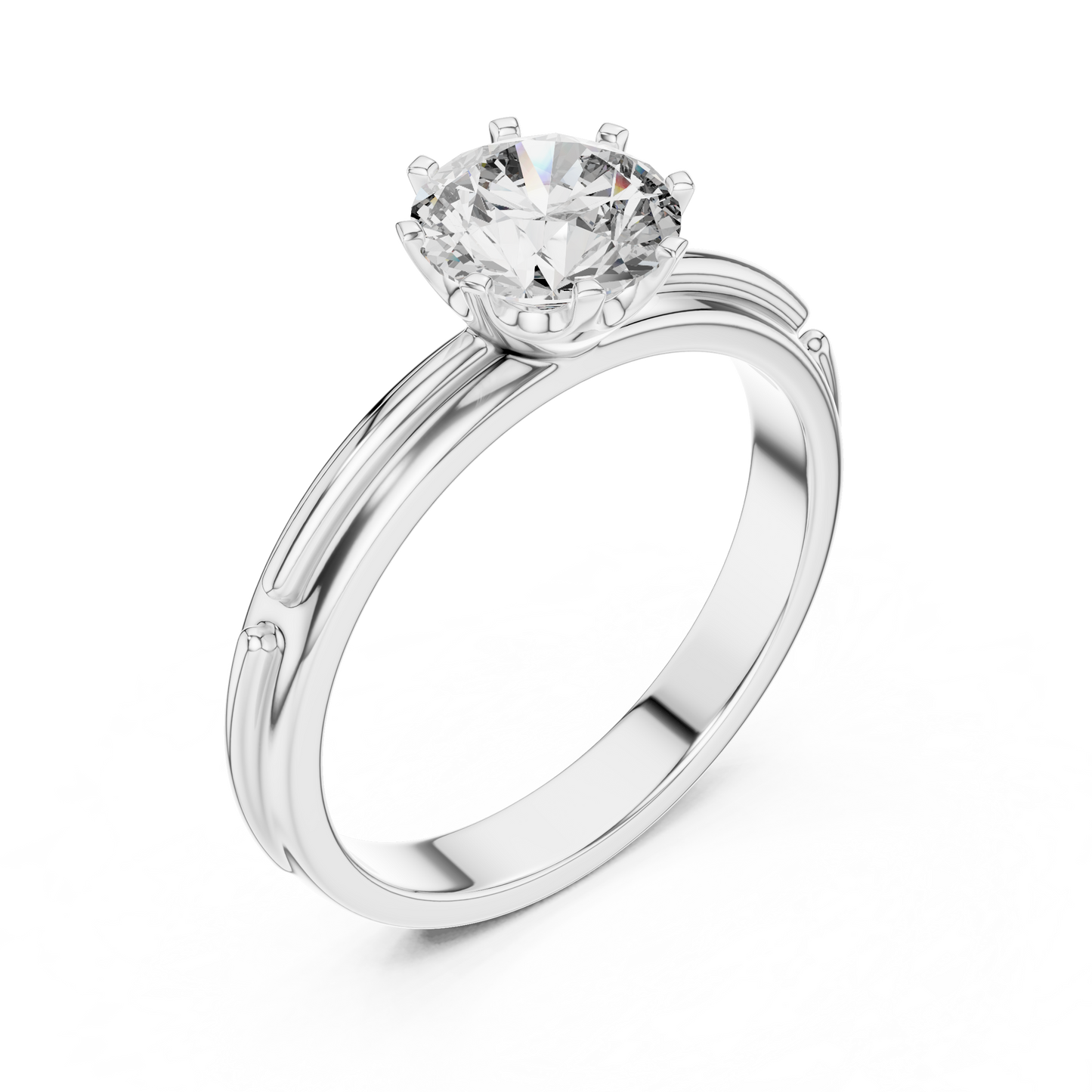 Anillo Solitario Redondo 1.00ctw con Banda Catedral Esculpida en Córdoba, España | Diamante Creado en Laboratorio en Oro 10K/18K, Plata y Platino (Tallas 8-20 Disponibles)