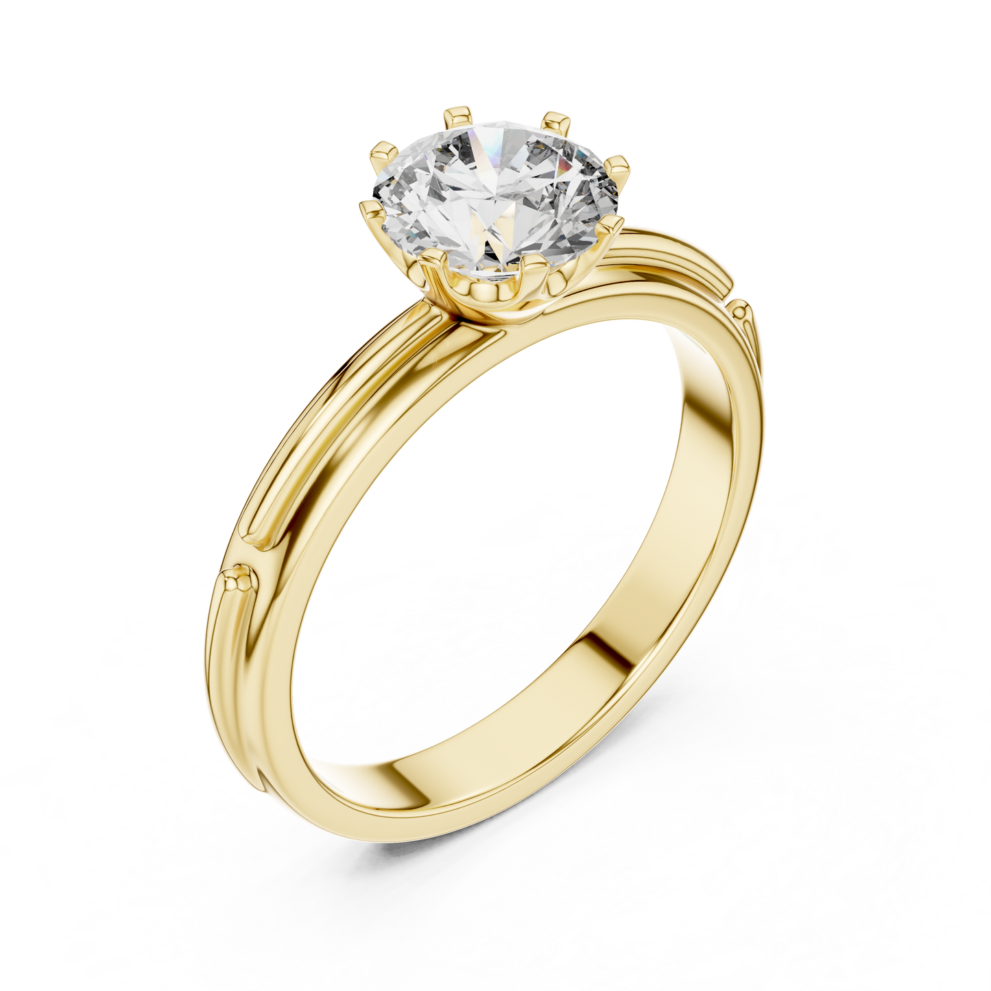 Anillo Solitario Redondo 1.00ctw con Banda Catedral Esculpida en Córdoba, España | Diamante Creado en Laboratorio en Oro 10K/18K, Plata y Platino (Tallas 8-20 Disponibles)