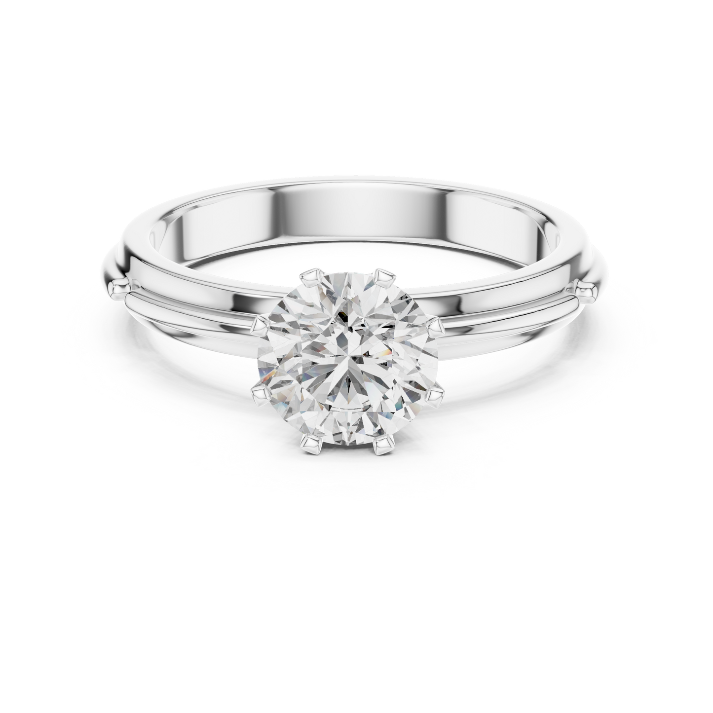 Anillo Solitario Redondo 1.00ctw con Banda Catedral Esculpida en Córdoba, España | Diamante Creado en Laboratorio en Oro 10K/18K, Plata y Platino (Tallas 8-20 Disponibles)