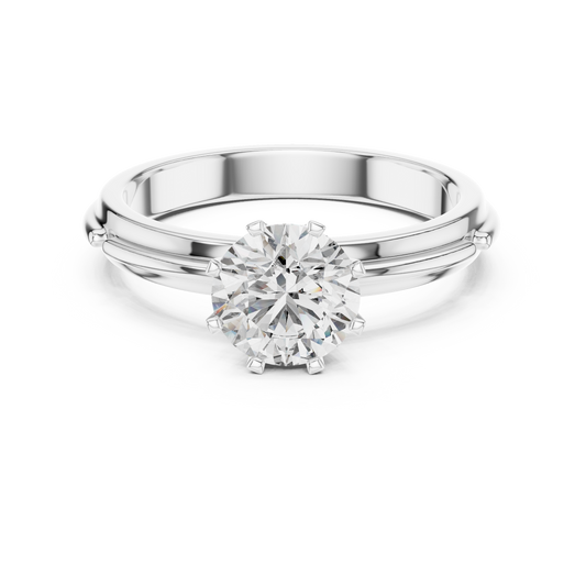 Anillo Solitario Redondo 1.00ctw con Banda Catedral Esculpida en Córdoba, España | Diamante Creado en Laboratorio en Oro 10K/18K, Plata y Platino (Tallas 8-20 Disponibles)