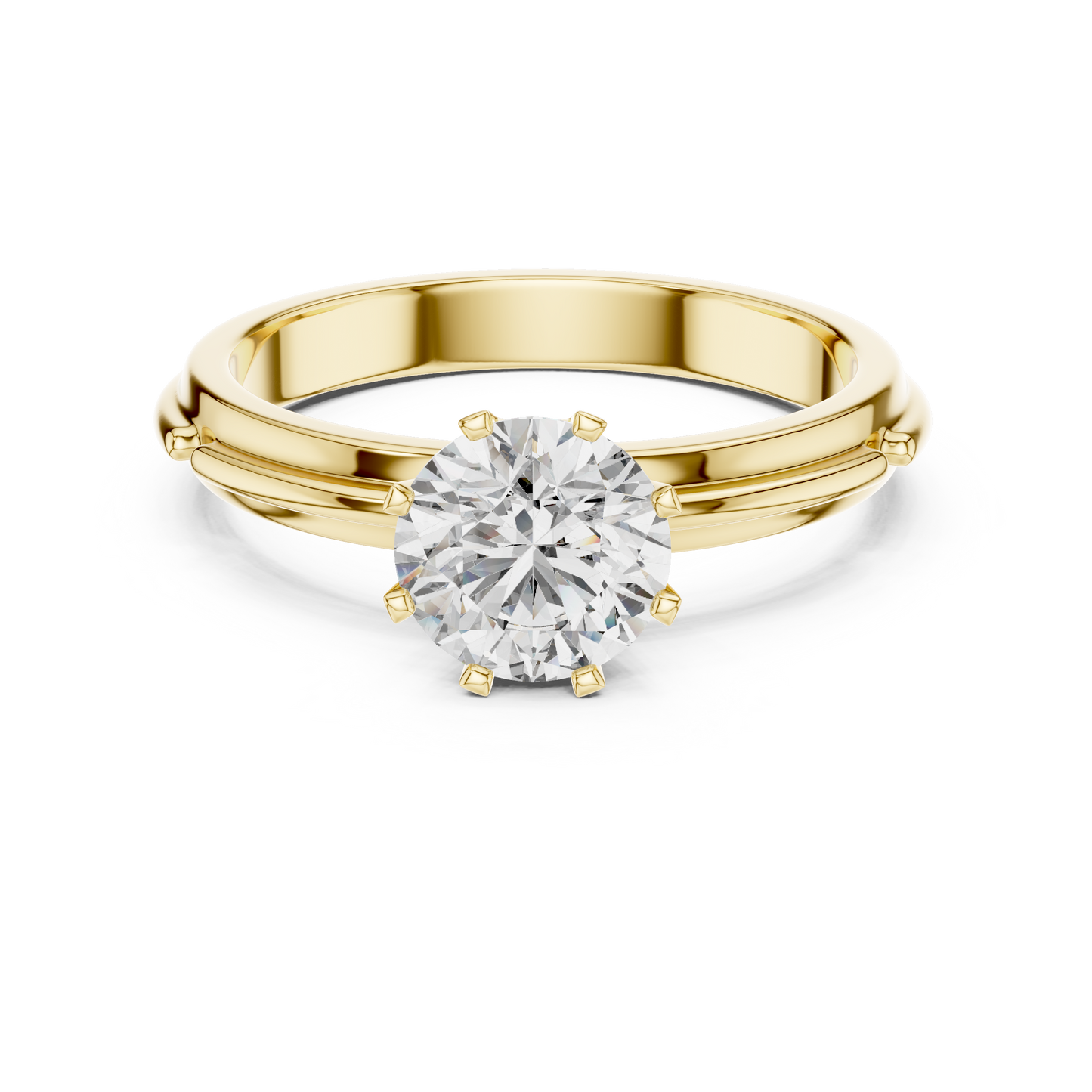 Anillo Solitario Redondo 1.00ctw con Banda Catedral Esculpida en Córdoba, España | Diamante Creado en Laboratorio en Oro 10K/18K, Plata y Platino (Tallas 8-20 Disponibles)