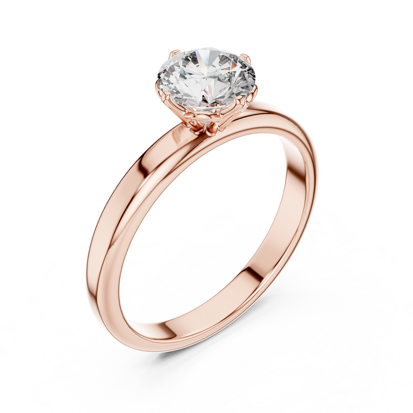 Anillo Solitario Redondo 1.00ctw con Engaste Catedral Esculpido en Córdoba, España| Diamante Creado en Laboratorio en Oro 10K/18K, Plata y Platino (Tallas 8-20 Disponibles)
