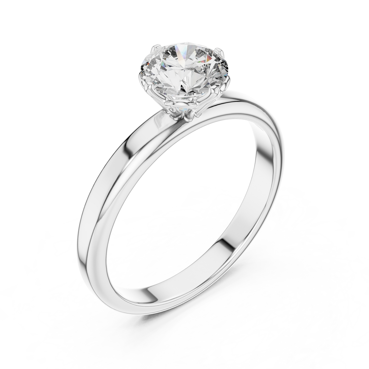 Anillo Solitario Redondo 1.00ctw con Engaste Catedral Esculpido en Córdoba, España| Diamante Creado en Laboratorio en Oro 10K/18K, Plata y Platino (Tallas 8-20 Disponibles)