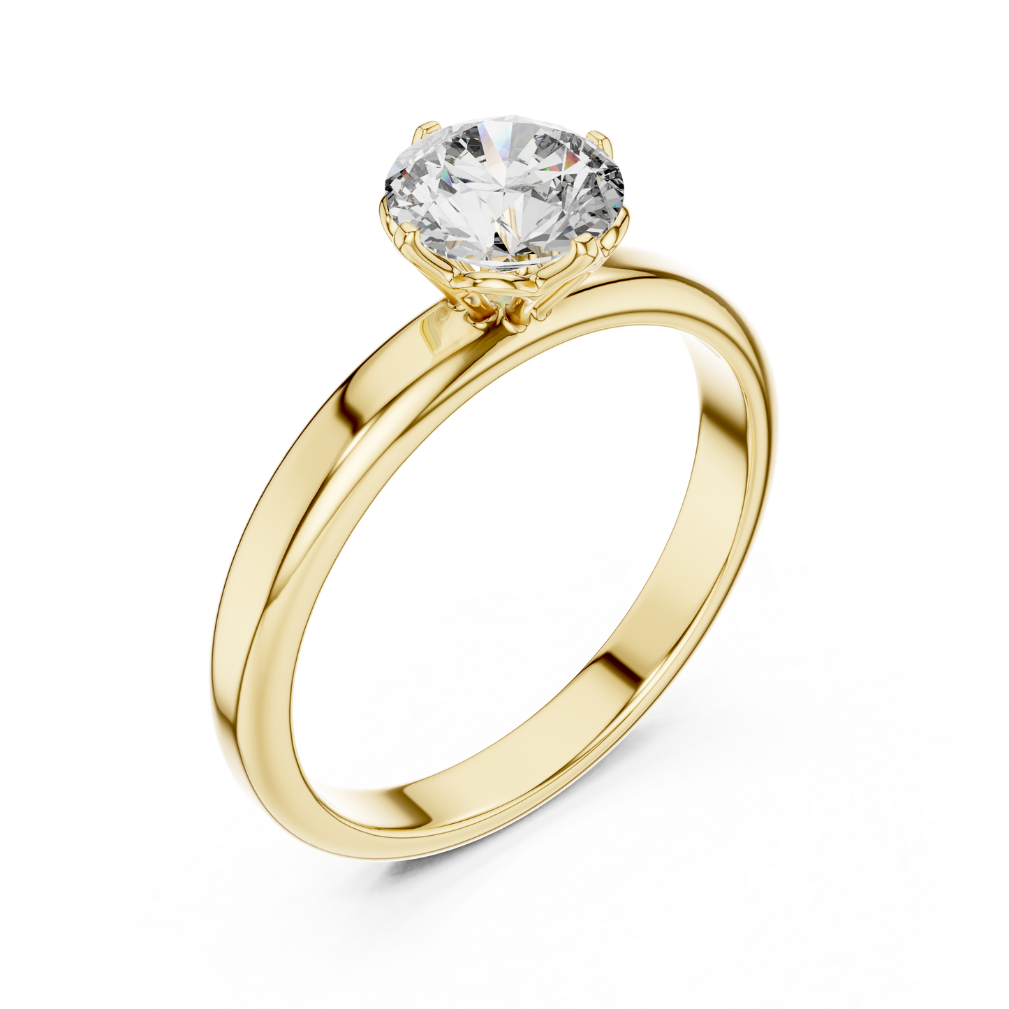 Anillo Solitario Redondo 1.00ctw con Engaste Catedral Esculpido en Córdoba, España| Diamante Creado en Laboratorio en Oro 10K/18K, Plata y Platino (Tallas 8-20 Disponibles)