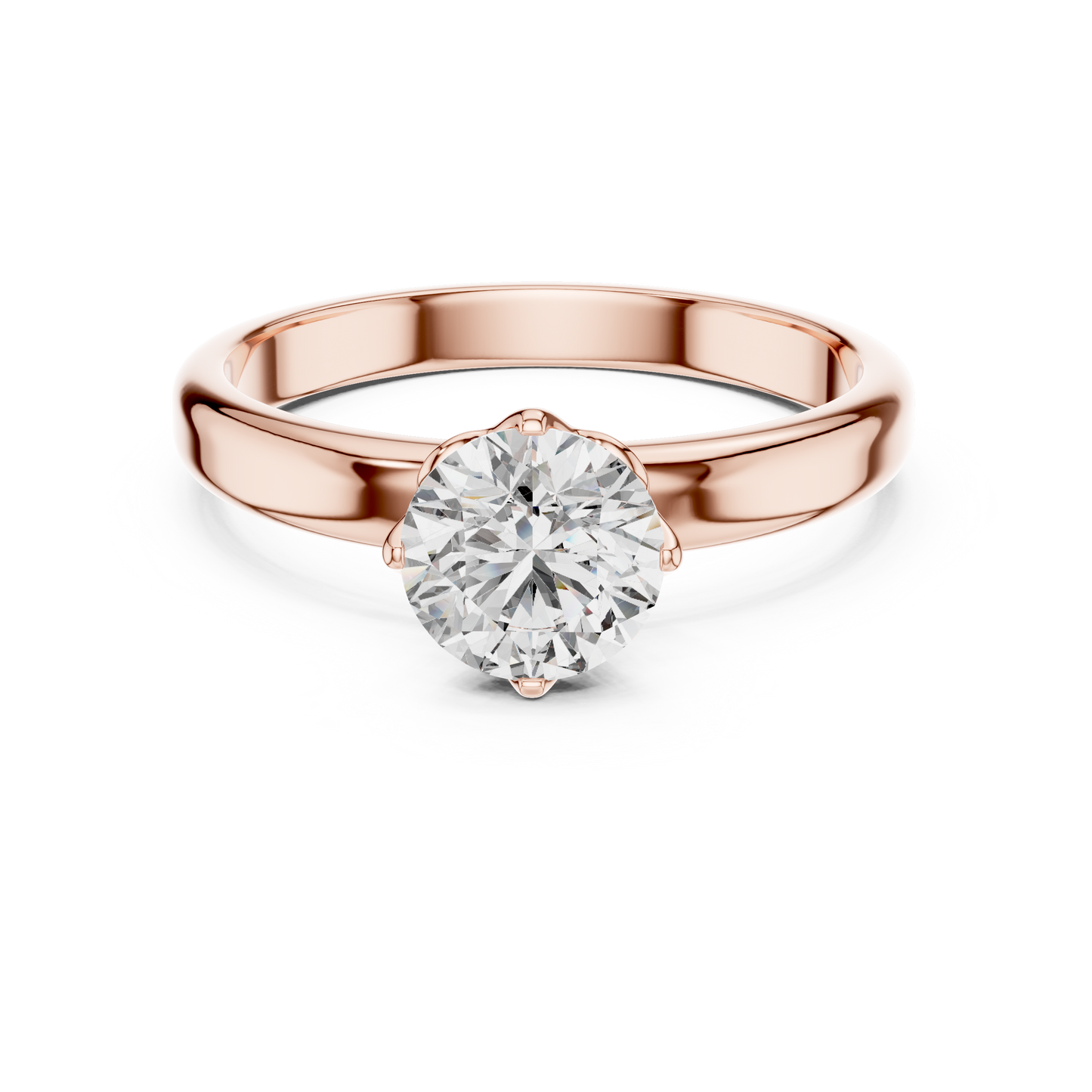 Anillo Solitario Redondo 1.00ctw con Engaste Catedral Esculpido en Córdoba, España| Diamante Creado en Laboratorio en Oro 10K/18K, Plata y Platino (Tallas 8-20 Disponibles)