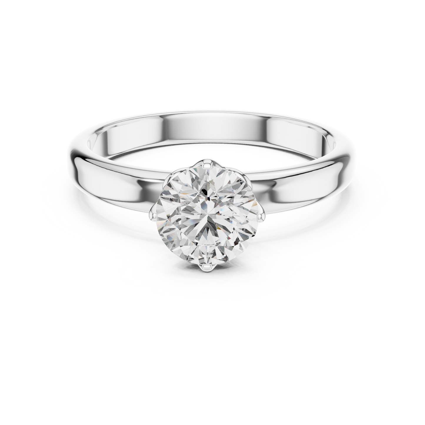 Anillo Solitario Redondo 1.00ctw con Engaste Catedral Esculpido en Córdoba, España| Diamante Creado en Laboratorio en Oro 10K/18K, Plata y Platino (Tallas 8-20 Disponibles)