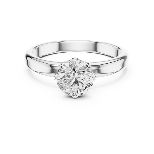 Anillo Solitario Redondo 1.00ctw con Engaste Catedral Esculpido en Córdoba, España| Diamante Creado en Laboratorio en Oro 10K/18K, Plata y Platino (Tallas 8-20 Disponibles)