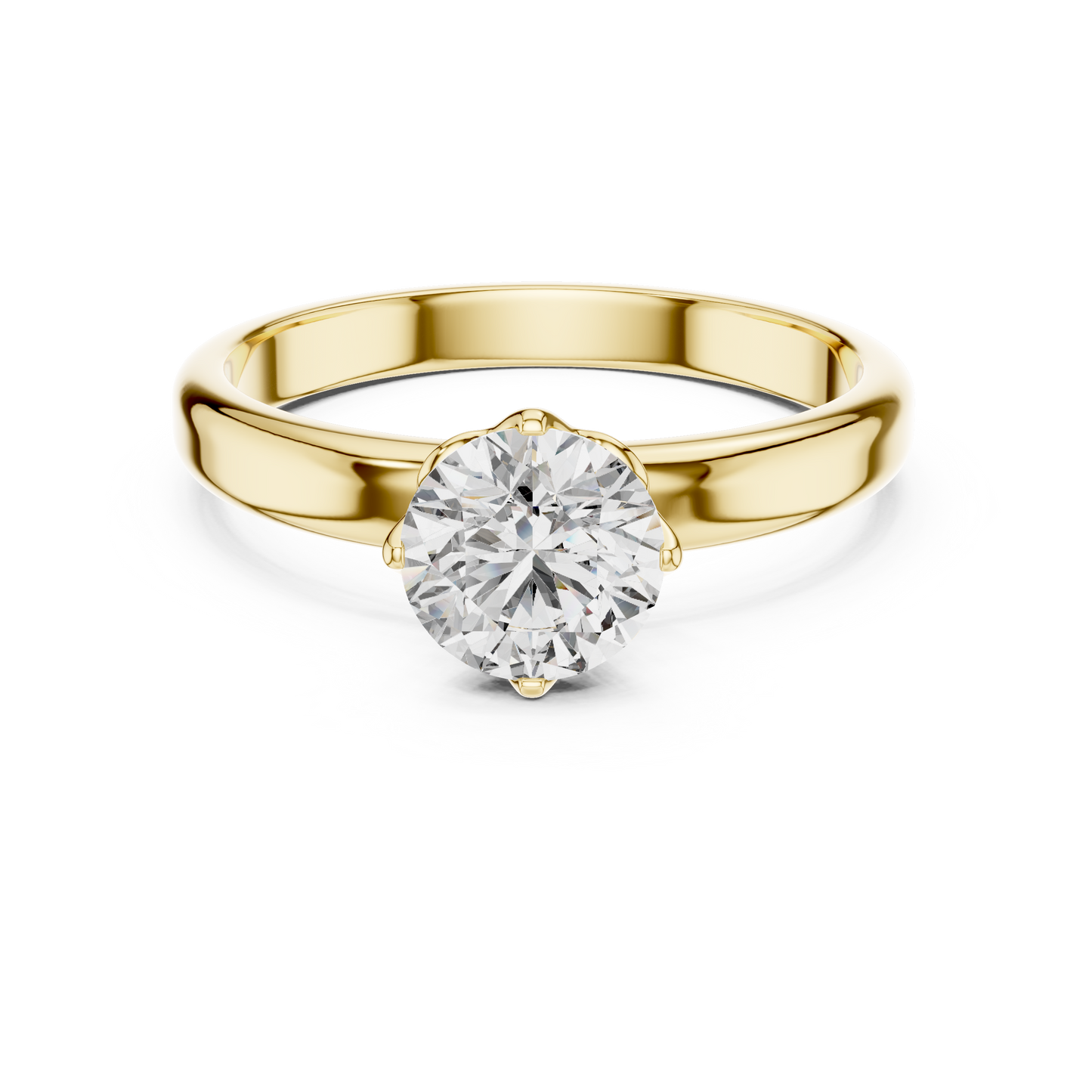 Anillo Solitario Redondo 1.00ctw con Engaste Catedral Esculpido en Córdoba, España| Diamante Creado en Laboratorio en Oro 10K/18K, Plata y Platino (Tallas 8-20 Disponibles)