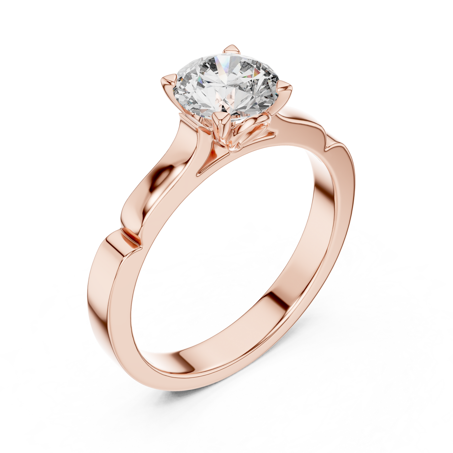 Anillo Solitario Redondo 1.00ctw con Banda Esculpida y Afinada en Córdoba, España | Diamante Creado en Laboratorio en Oro 10K/18K, Plata y Platino (Tallas 8-20 Disponibles)