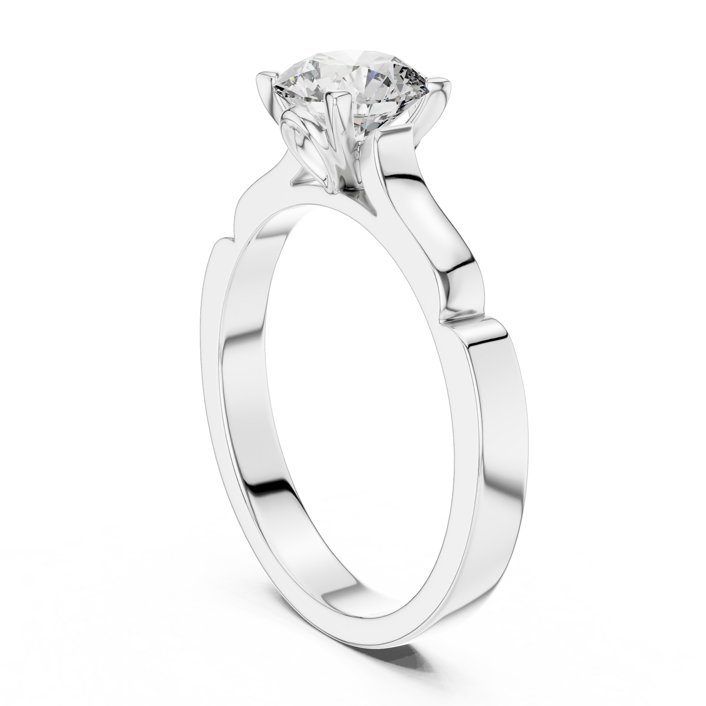 Anillo Solitario Redondo 1.00ctw con Banda Esculpida y Afinada en Córdoba, España | Diamante Creado en Laboratorio en Oro 10K/18K, Plata y Platino (Tallas 8-20 Disponibles)