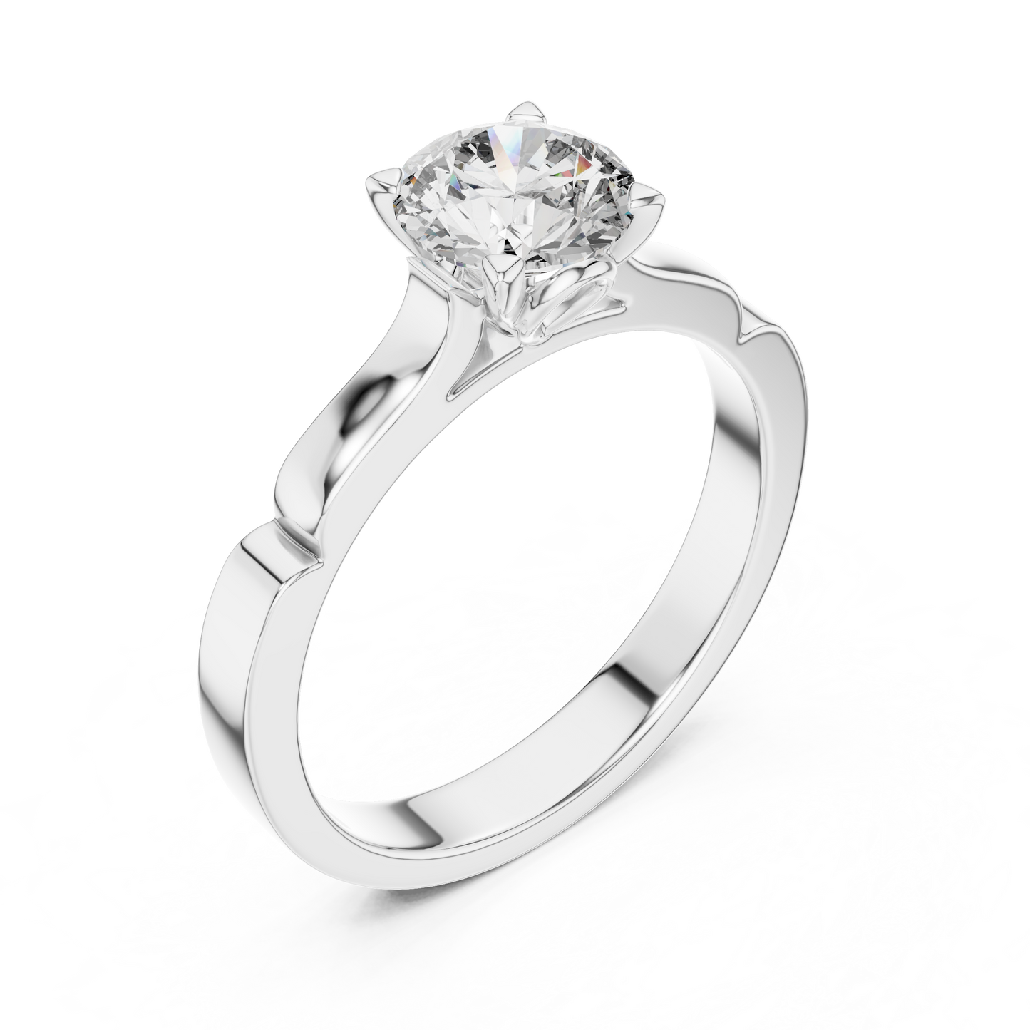 Anillo Solitario Redondo 1.00ctw con Banda Esculpida y Afinada en Córdoba, España | Diamante Creado en Laboratorio en Oro 10K/18K, Plata y Platino (Tallas 8-20 Disponibles)