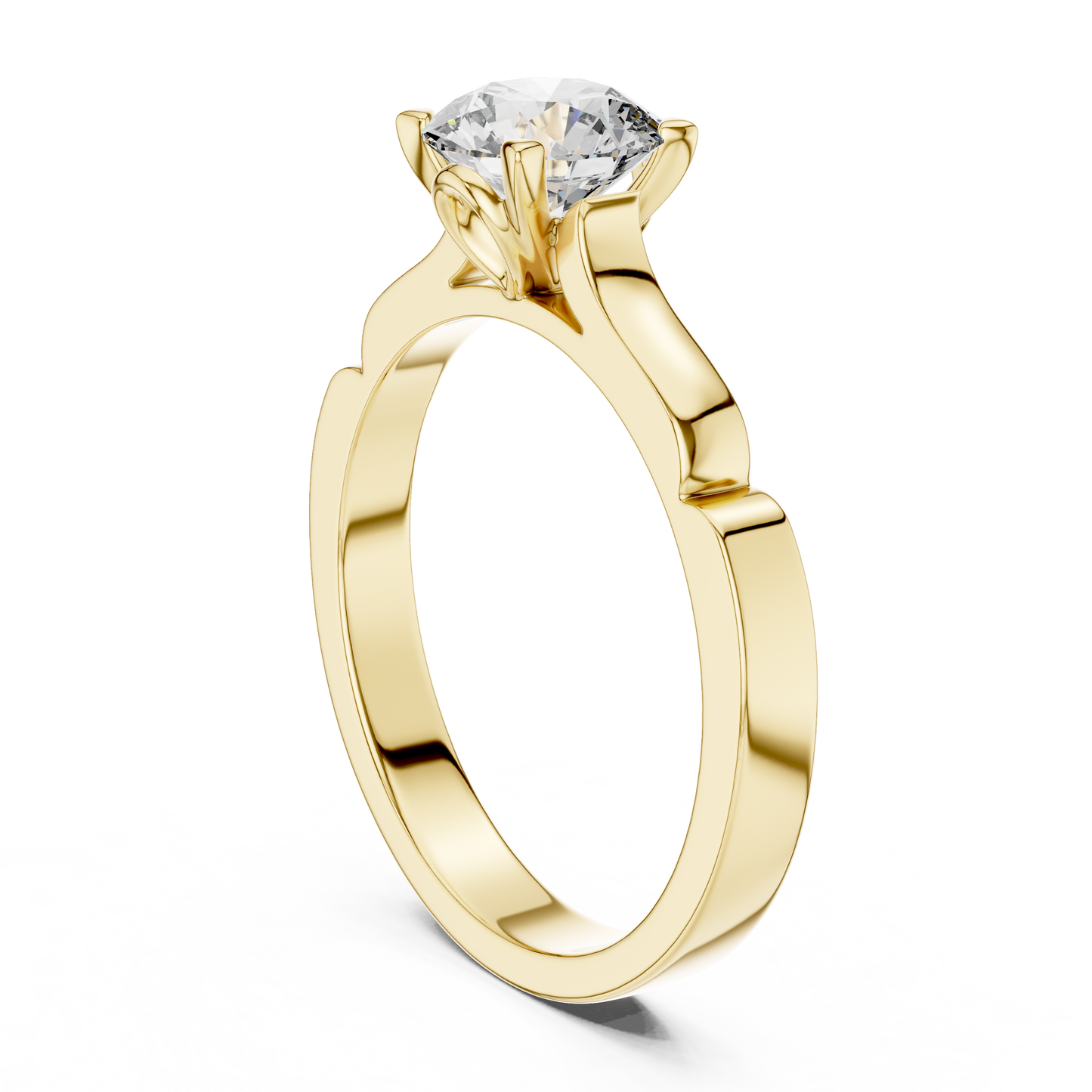 Anillo Solitario Redondo 1.00ctw con Banda Esculpida y Afinada en Córdoba, España | Diamante Creado en Laboratorio en Oro 10K/18K, Plata y Platino (Tallas 8-20 Disponibles)