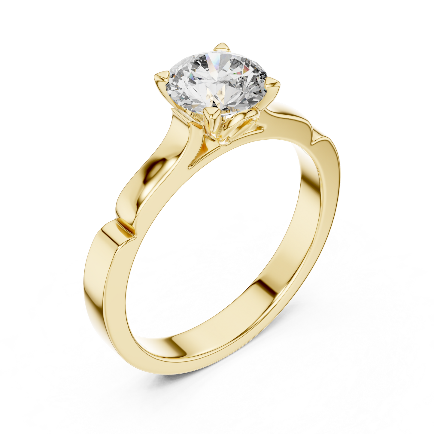 Anillo Solitario Redondo 1.00ctw con Banda Esculpida y Afinada en Córdoba, España | Diamante Creado en Laboratorio en Oro 10K/18K, Plata y Platino (Tallas 8-20 Disponibles)