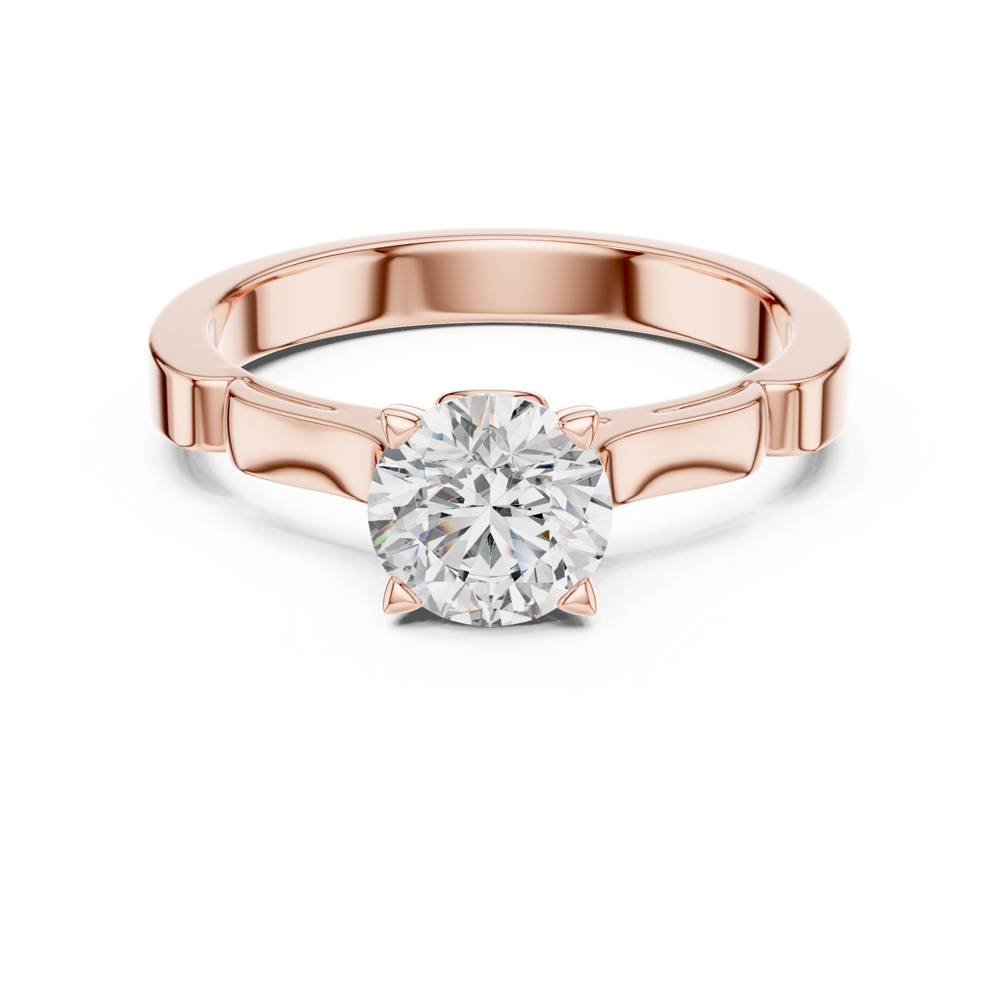 Anillo Solitario Redondo 1.00ctw con Banda Esculpida y Afinada en Córdoba, España | Diamante Creado en Laboratorio en Oro 10K/18K, Plata y Platino (Tallas 8-20 Disponibles)