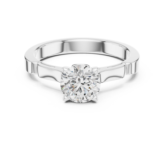 Anillo Solitario Redondo 1.00ctw con Banda Esculpida y Afinada en Córdoba, España | Diamante Creado en Laboratorio en Oro 10K/18K, Plata y Platino (Tallas 8-20 Disponibles)