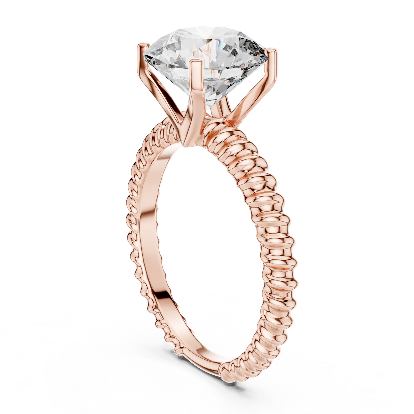 Anillo Solitario Redondo 2.80ctw con Banda Trenzada Tipo Cuerda en Córdoba, España | Diamante Creado en Laboratorio en Oro 10K/18K, Plata y Platino (Tallas 8-20 Disponibles)