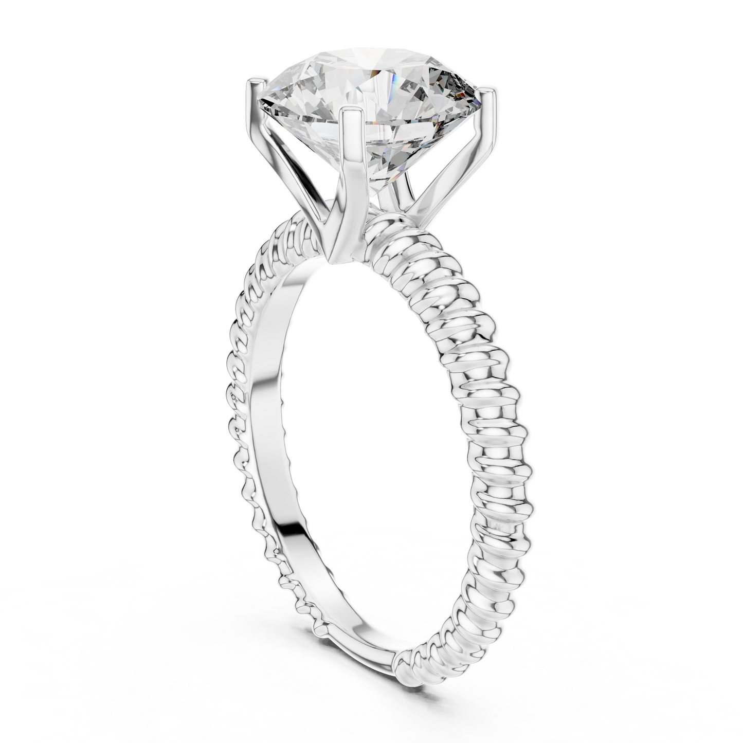 Anillo Solitario Redondo 2.80ctw con Banda Trenzada Tipo Cuerda en Córdoba, España | Diamante Creado en Laboratorio en Oro 10K/18K, Plata y Platino (Tallas 8-20 Disponibles)
