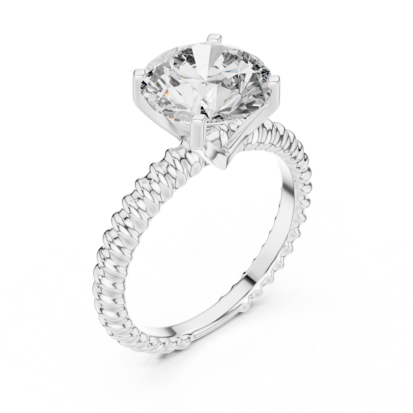 Anillo Solitario Redondo 2.80ctw con Banda Trenzada Tipo Cuerda en Córdoba, España | Diamante Creado en Laboratorio en Oro 10K/18K, Plata y Platino (Tallas 8-20 Disponibles)