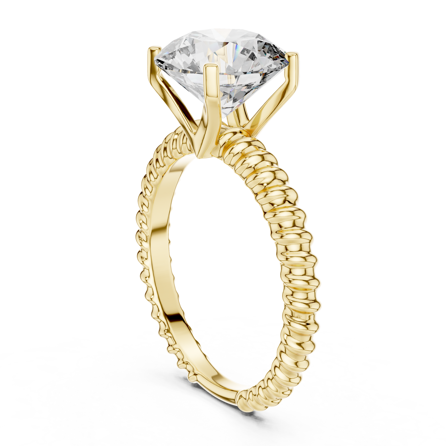 Anillo Solitario Redondo 2.80ctw con Banda Trenzada Tipo Cuerda en Córdoba, España | Diamante Creado en Laboratorio en Oro 10K/18K, Plata y Platino (Tallas 8-20 Disponibles)