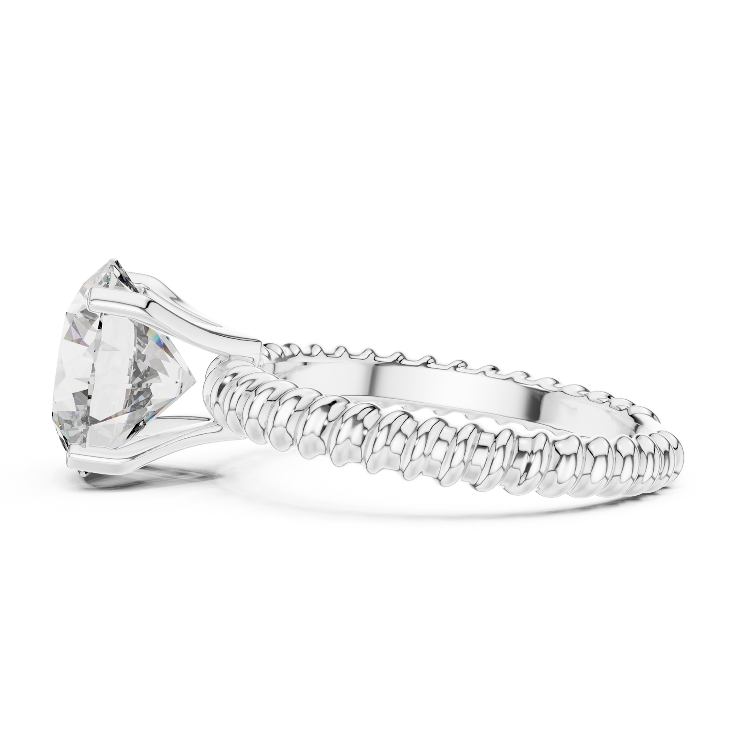 Anillo Solitario Redondo 2.80ctw con Banda Trenzada Tipo Cuerda en Córdoba, España | Diamante Creado en Laboratorio en Oro 10K/18K, Plata y Platino (Tallas 8-20 Disponibles)