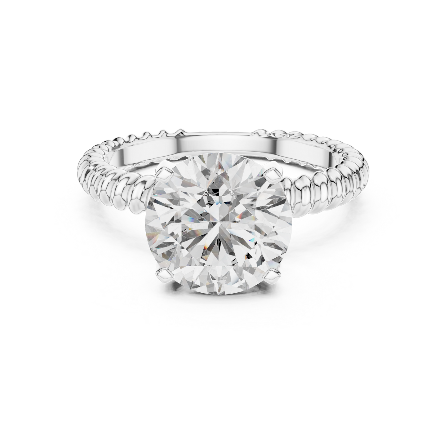 Anillo Solitario Redondo 2.80ctw con Banda Trenzada Tipo Cuerda en Córdoba, España | Diamante Creado en Laboratorio en Oro 10K/18K, Plata y Platino (Tallas 8-20 Disponibles)