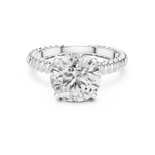 Anillo Solitario Redondo 2.80ctw con Banda Trenzada Tipo Cuerda en Córdoba, España | Diamante Creado en Laboratorio en Oro 10K/18K, Plata y Platino (Tallas 8-20 Disponibles)