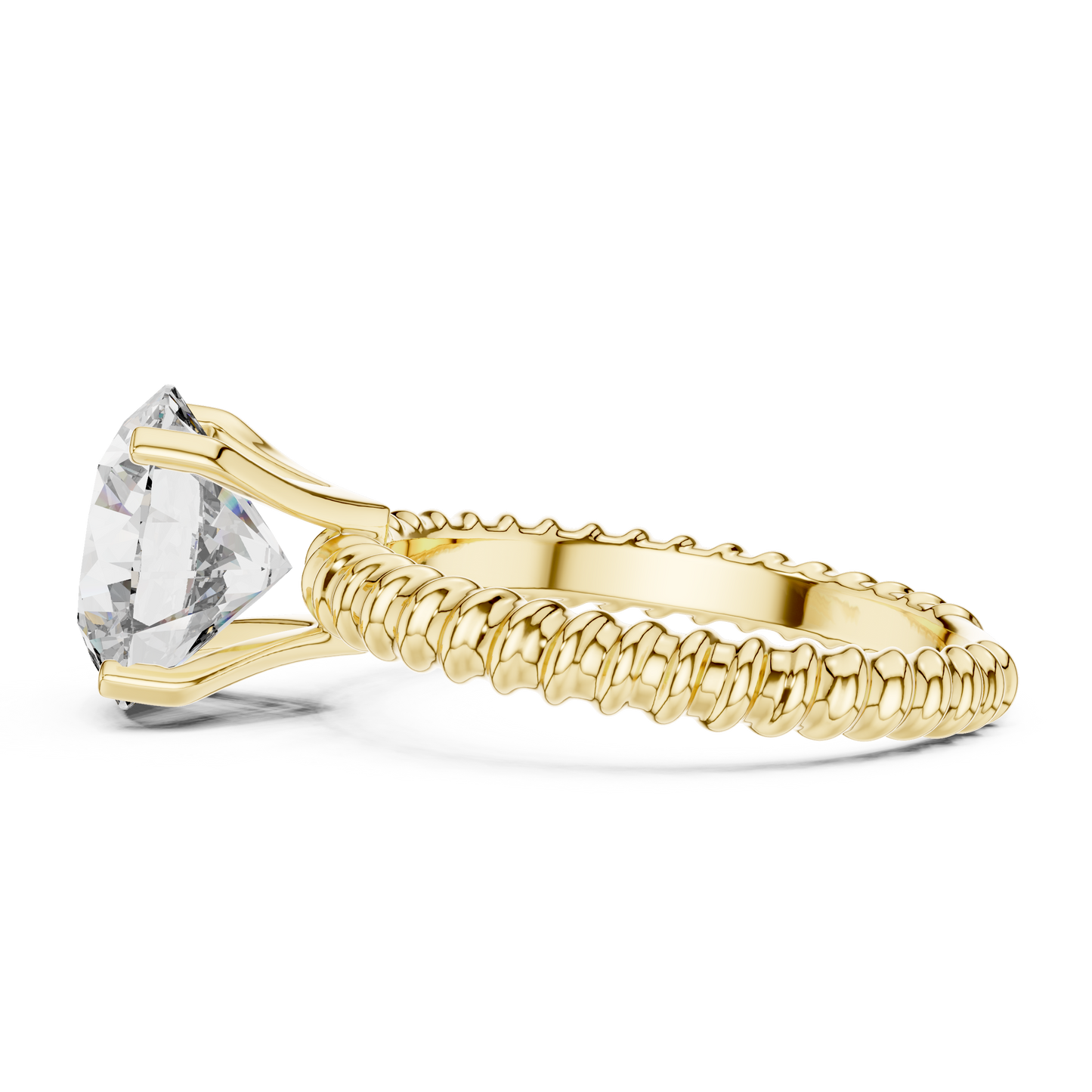 Anillo Solitario Redondo 2.80ctw con Banda Trenzada Tipo Cuerda en Córdoba, España | Diamante Creado en Laboratorio en Oro 10K/18K, Plata y Platino (Tallas 8-20 Disponibles)