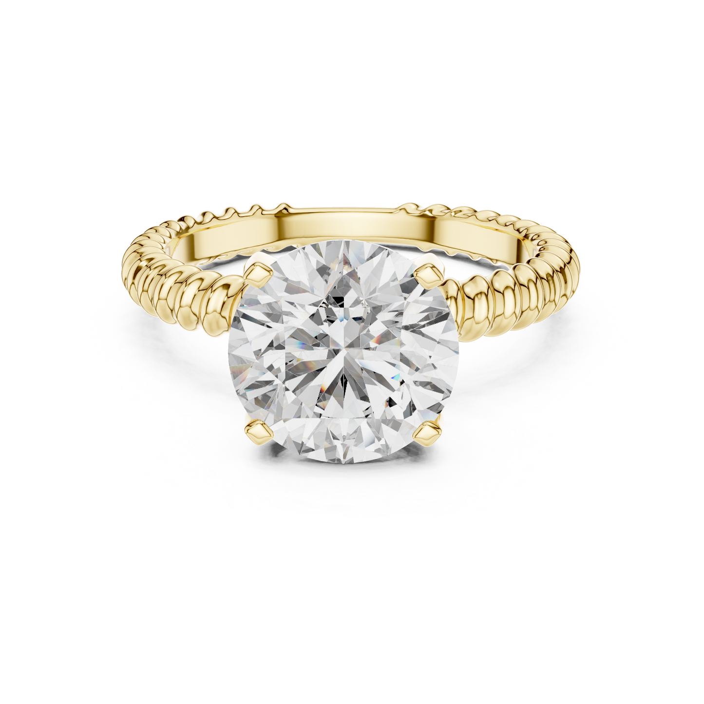 Anillo Solitario Redondo 2.80ctw con Banda Trenzada Tipo Cuerda en Córdoba, España | Diamante Creado en Laboratorio en Oro 10K/18K, Plata y Platino (Tallas 8-20 Disponibles)