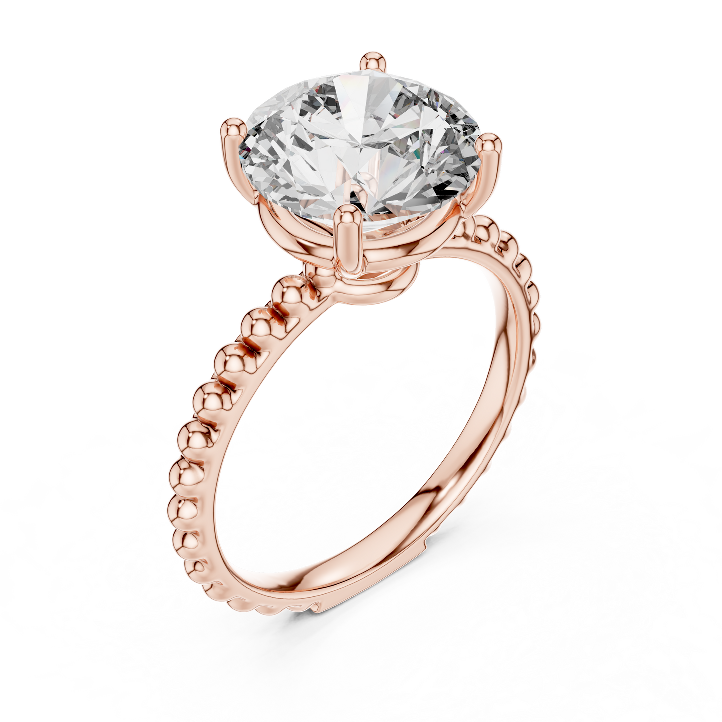 Anillo Solitario Redondo 2.80ctw con Banda Beaded Bubble en Córdoba, España | Diamante Creado en Laboratorio en Oro 10K/18K, Plata y Platino (Tallas 8-20 Disponibles)