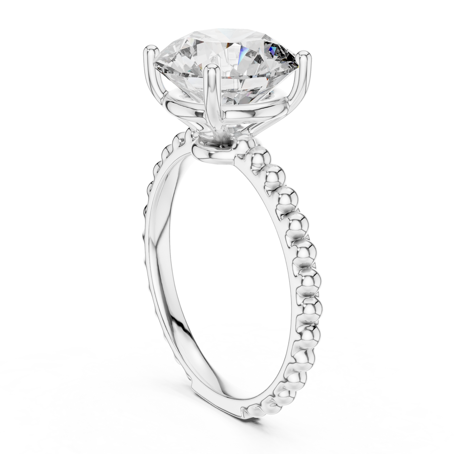 Anillo Solitario Redondo 2.80ctw con Banda Beaded Bubble en Córdoba, España | Diamante Creado en Laboratorio en Oro 10K/18K, Plata y Platino (Tallas 8-20 Disponibles)