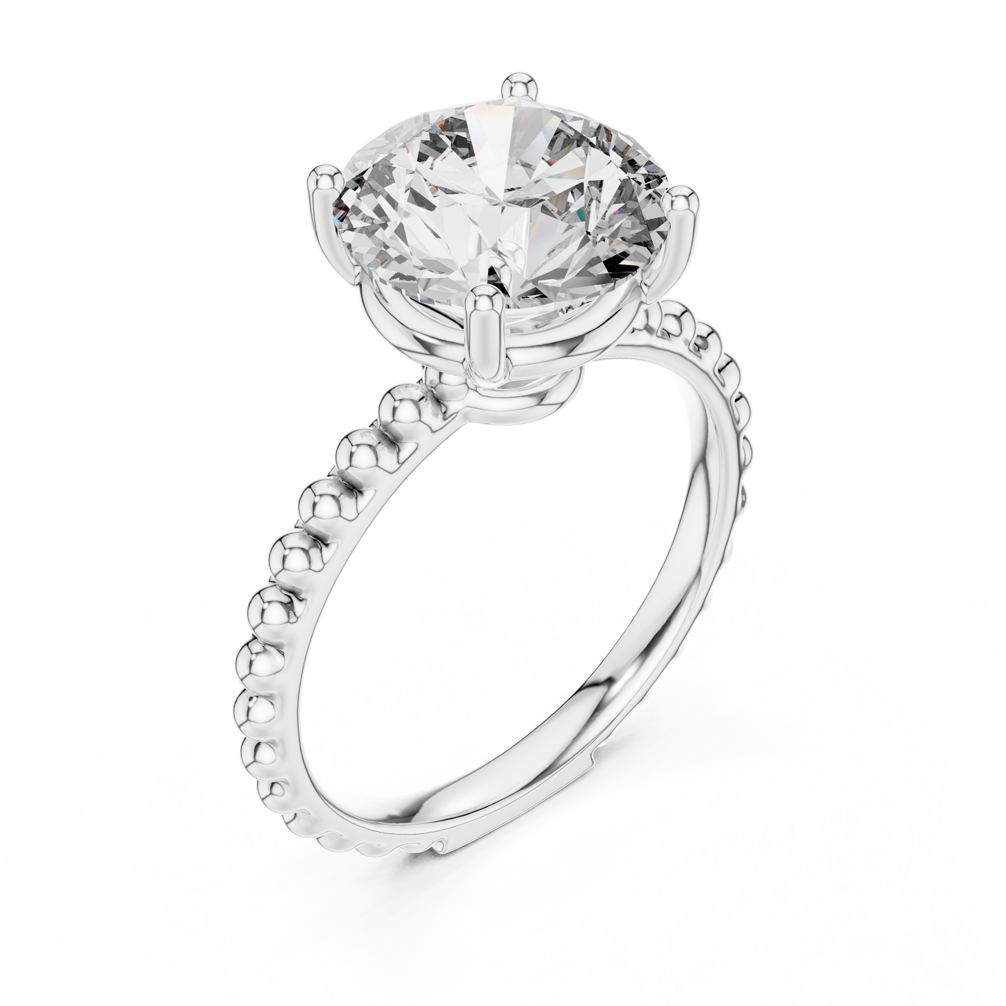 Anillo Solitario Redondo 2.80ctw con Banda Beaded Bubble en Córdoba, España | Diamante Creado en Laboratorio en Oro 10K/18K, Plata y Platino (Tallas 8-20 Disponibles)