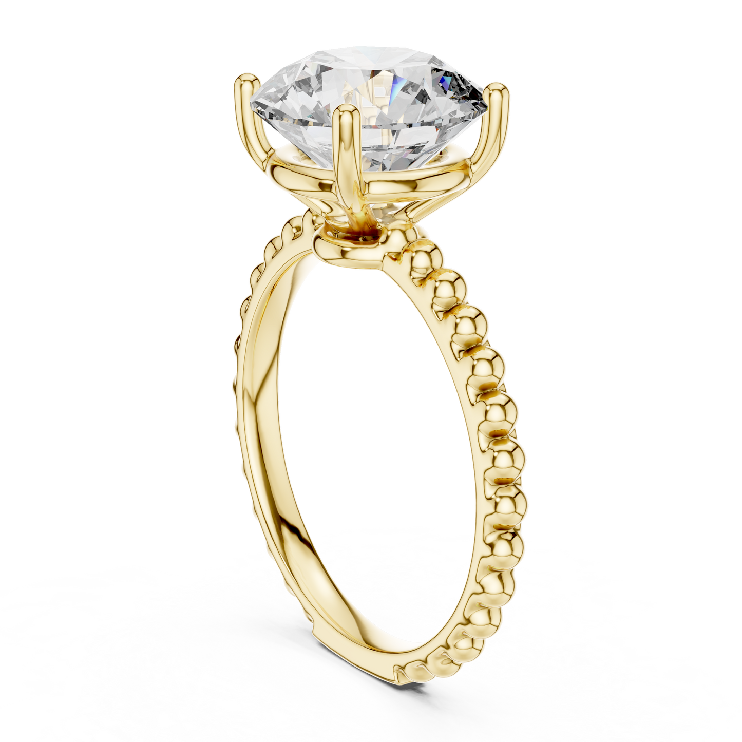 Anillo Solitario Redondo 2.80ctw con Banda Beaded Bubble en Córdoba, España | Diamante Creado en Laboratorio en Oro 10K/18K, Plata y Platino (Tallas 8-20 Disponibles)