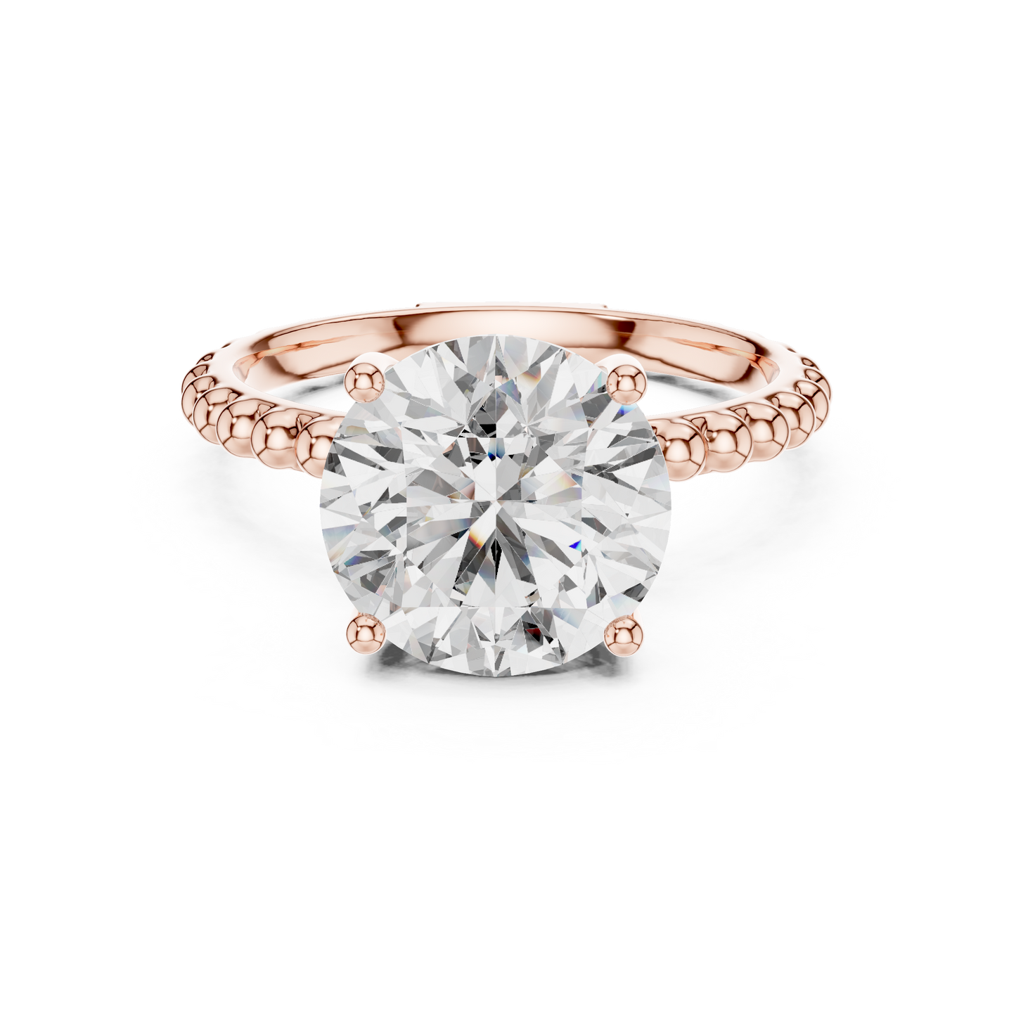 Anillo Solitario Redondo 2.80ctw con Banda Beaded Bubble en Córdoba, España | Diamante Creado en Laboratorio en Oro 10K/18K, Plata y Platino (Tallas 8-20 Disponibles)