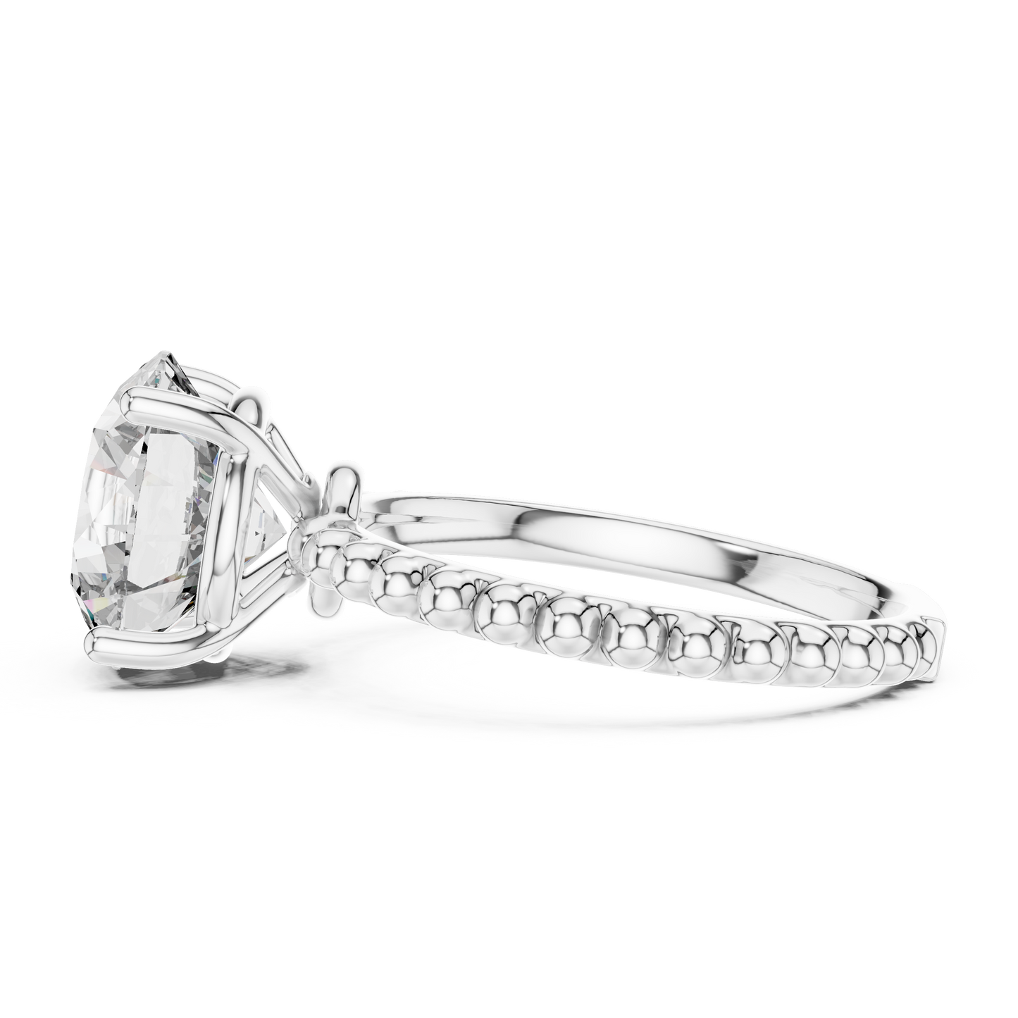 Anillo Solitario Redondo 2.80ctw con Banda Beaded Bubble en Córdoba, España | Diamante Creado en Laboratorio en Oro 10K/18K, Plata y Platino (Tallas 8-20 Disponibles)