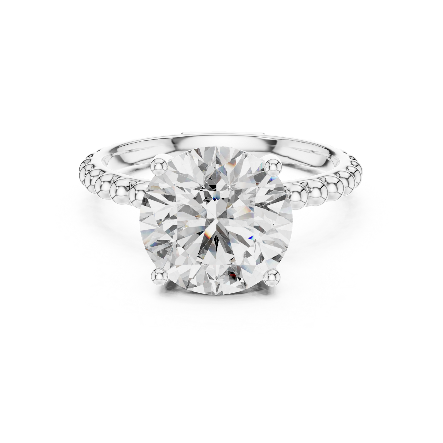 Anillo Solitario Redondo 2.80ctw con Banda Beaded Bubble en Córdoba, España | Diamante Creado en Laboratorio en Oro 10K/18K, Plata y Platino (Tallas 8-20 Disponibles)